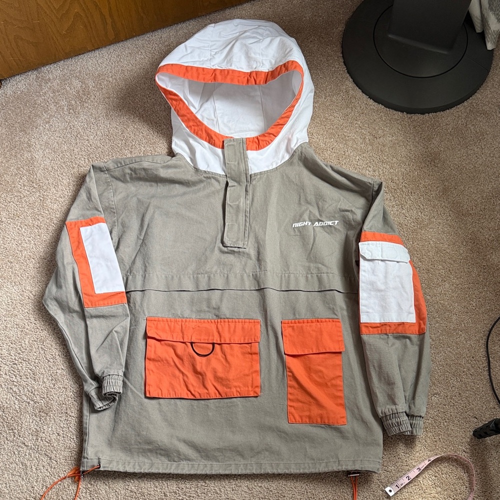 Night Addict  Men’s Grey/Dark Beige Cotton Jacket Hoodie. Size Medium